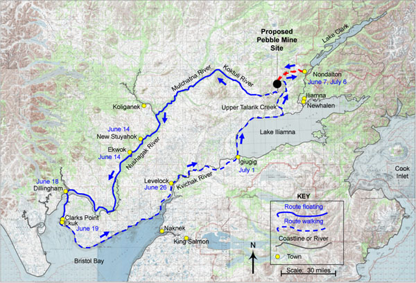 Pebble Watersheds Trek route map